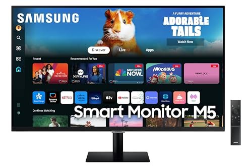Samsung 27-inch (68.6cm) M5 FHD Smart Monitor, 1920x1080, Mouse & Keyboard Control, OTT Apps, IoT Hub, Office 365, Workout Tracker, Multiple Ports, Speakers, Remote, Bluetooth (LS27DM500EWXXL, Black)