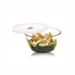 SignoraWare Borosilicate Glass Mixing & Serving Bowl with Lid and Steam release Knob, MicroWave & Oven Safe Durable Heat Resistant Ideal for Mixing, Serving, and Storing Food (500ml, Transparent)