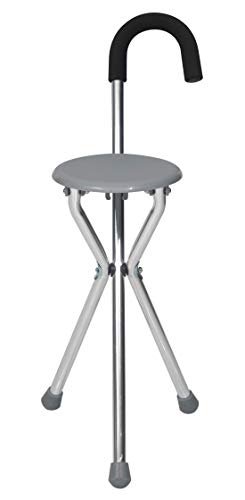 Smart Care® Height Adjustable Anti Shock Walking Stick with Tri pad, Seat & U Shape Handle - 1 Pair - (SC911L)