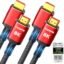 Snowkids 10K 8K Certified HDMI 2.1 Cable 10FT 2-Pack, 48Gbps Ultra High Speed HDMI Braided Cord, Support 8K@60Hz 4K@120Hz, HDCP 2.2&2.3,eARC,Dynamic HDR,Compatible with Roku TV/HDTV/PS5/Blu-ray