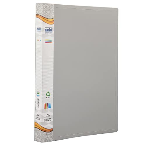Solo 2-D A4 Ring Binder File Folder, Office Document Organizer with Inside Pocket, Presentation Display Plastic File for Certificates, Portfolio, Papers & Projects (Grey)
