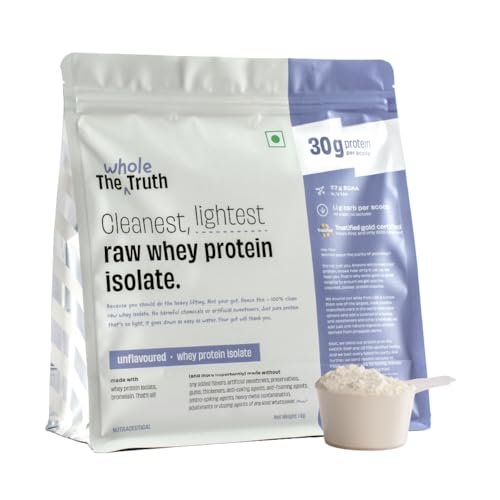 The Whole Truth Whey Protein Isolate Unflavoured |1 kg (2.2 lbs) | 30g Protein| 7.7g BCAA | 100% Authentic Whey & No Adulteration | Improved Strength, Faster Recovery & Muscle Building | Vegetarian