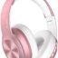 TuneFlux Wireless Bluetooth Headphones Over Ear, 80H Playtime, 3EQ Sound Modes, HiFi Stereo Headphones with Deep Bass, Foldable Bluetooth 5.3 Headphones for Smartphone/PC/Computer-Rose Gold