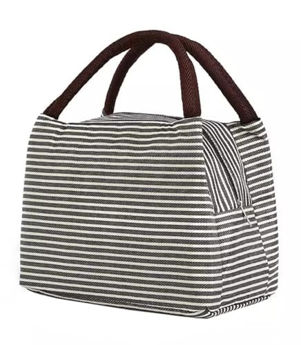 Weel Zones Portable Insulated Lunch Bags Thermal Cooler Tote Bag Picnic Organizer Portable and Reusable Lunch Bag for Women Work,Student Kids to School, Lunch Box (Brown Horizontal Strip)