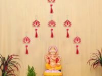 eCraftIndia Lotus Flower Decorative Wall Hanging for Home Decor (Pack of 6) - Lotus Hangings for Main Door Entrance, Pooja Room, Temple - Wedding, Ganpati Navratri Diwali Decoration Items