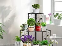 ecofynd Zen Metal Planter Stand for Living Room, Plant Stand for Balcony, Flower Pot Holder for Indoor & Outdoor, Garden Rack for Patio Plants, 3 Tier, (Black)