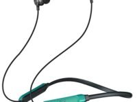 pTron Tangent Duo In-Ear Wireless Headphones with Mic, 13mm Driver, Bluetooth V5.2, Dual Device Pairing, Fast Charging Type-C Wireless Neckband, Voice Assistant & IPX4 Water Resistant(Jet Black/Green)