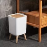 waqif Bathroom Trash Can with Lid, 2.6 Gallon / 10 Liter Small Garbage Can with Press Top Lid, Plastic Wastebasket with Pop-up Lid for Toilet, Office, Bedroom, Living Room, White