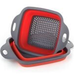 we3 Set of 2 pcs Foldable Silicone Colander Fruit Vegetable Washing Basket Strainer Collapsible Drainer with Handle Kitchen Tool. (Red)