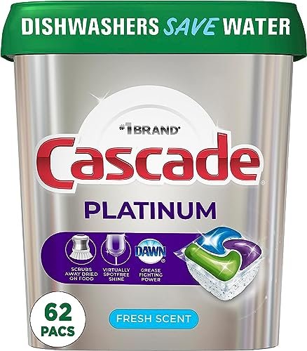 Cascade Platinum ActionPacs Dishwasher Detergent, Fresh Scent, 62 Count