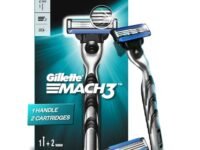 Gillette Mach 3 (Handle + 2 Cartridges) Razor for Men,Value Pack with 3 Anti-Friction blades, Dynamic Pivot for Smooth & Comfortable shave,Ergonomic handle & Lubrastrip|For safe shave & sensitive skin