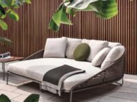 LOCCUS Outdoor Patio Rope Daybed/Round Sofa/Sunbade/Swimming Pool Side/Round Lounger/Sun Lounger/Garden/Terrace/Balcony/Rattan/Rope Furniture Daybed Set.(Brown and Cream Color)