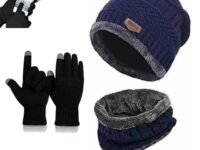 Perpetual Men's Winter Wear Set - Stylish Woolen Caps, Touchscreen Gloves, Neck Warmers, Bike Riding Gloves, Perfect Beanie Cap for Cold Weather, Pet Cap Mix Color 1 Set