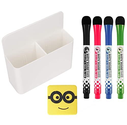 Store2508 Magnetic Holder With 4 Pcs Dry Erase Whiteboard Markers & Duster Set
