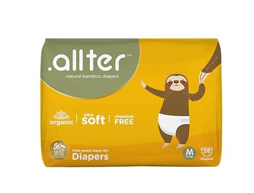 .allter Organic Bamboo Diapers– Medium Size (5-8 kgs) 28 Count (Pack of 1) | Rash Free, Super Dry, Quick Absorb, Taped Style, Ultra Soft Diapers | Feet |