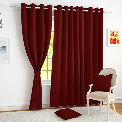 Story@Home Blackout Door Curtains 7 Feet Long Set of 1 | Plain Design Door Curtains | Thermal Insulated Curtains | Room Darkening Curtains | Door Curtains for Living Room | (116 x 215 cm, Maroon)