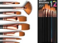 Eclet Craft Painting Brushes Set of 12 Professional Round Pointed Tip Nylon Hair Artist Acrylic Paint Brush for Acrylic/Watercolor/Oil Painting(I)