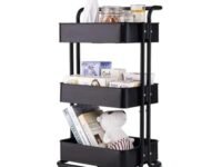 PANTH™ 3-Tier Kitchen Storage Trolley Rack with Caster Wheels Rolling Cart Metal Utility Space Saving Home Storage Organizer Racks and Self with Wheel (Black)
