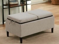Settee Inspired Ottoman Bench with Tray Style Storage Cubes - Space-Saving Design with Serving (Beige)