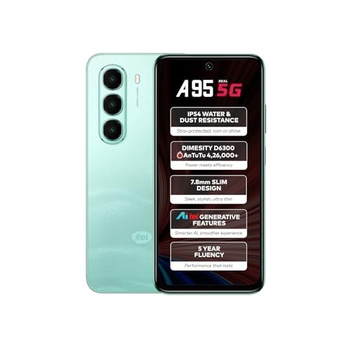 itel A95 5G+ AI Smartphone | 6GB RAM + 128GB ROM | D6300 5G Processor | IP54 Dust & Water Resistant| 6.7" HD+ Punch Hole 120Hz Display Refresh Rate |5 Yr Fluency Experience | 50MP | Wave Green