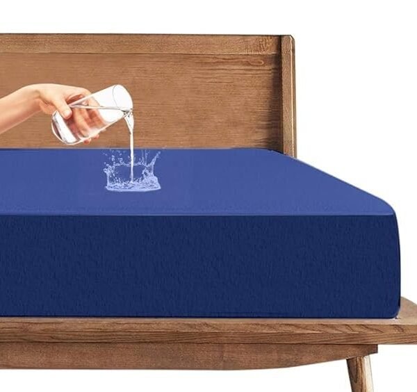 Trance Cotton Feel Terry Ultra Soft Waterproof Mattress Protector | Breathable - Hypoallergenic Mattresses Cover (84x78 inch | 7x6.5 feet, Classic Blue - Pack of 1)