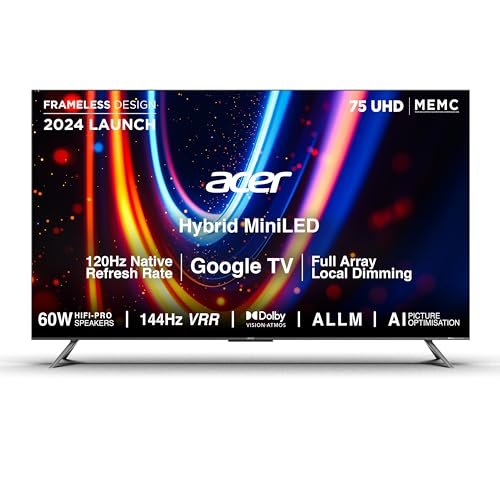 Acer 189 cm (75 inches) M Series 4K Ultra HD Smart QLED Mini LED Google TV AR75UDMGR2885AT (Black)