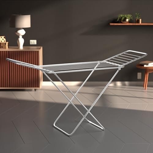 Amazon Basics Premium Cloth Drying Stand - 3 Way Folding, Lightweight, 42 Feet Drying Length, 20 Drying Rails (Silver)