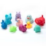 Amazon Brand - Jam & Honey Baby Bath Toy Set of 10 for Toddlers I Colorful Combo of Farm Animals I Floating Bath Chuchu Toys (Multicolor)