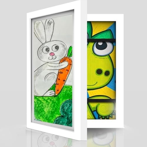 Art Street A4 Children Picture Frame Front Opening Gallery Style Horizontal Vertical Rectangle Replaceable Utility Frame & Easy Swappable Kids Artwork Frame Home Décor For Kids Drawing Art Project (White, Size 9.2x12.6 inch)