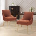 CROWN FURNITURE ART Set of 2 Accent Chair Velvet Mousa Fabric Chair with Golden Legs (Tan Red)