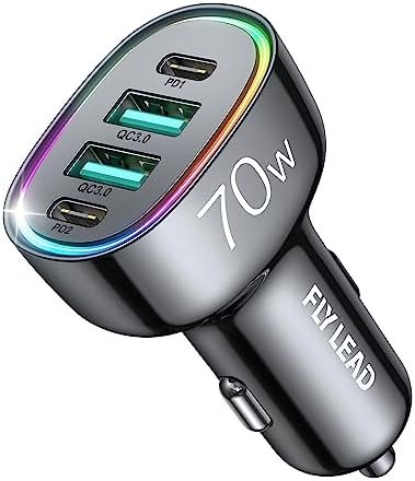 Car Charger USB C 70W 4-Port Cigarette Lighter Adapter [A Must for Family Travel] for iPhone 16 Car Charger Fast Charging