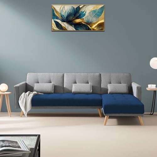 Casaliving Convertible Futon RHS 4 Seater Sofa Cum Bed with Adjustable Backrest Sofa for Living Room (Blue Grey Colour) Premium Fabric Sofa