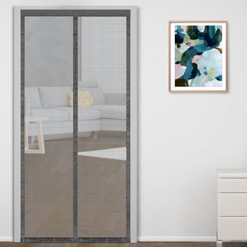 Classic Mosquito Net for Door Fiberglass Magnetic Curtain Auto Closing Insect Screen for All Door Types with Self Adhesive Hook Tape (205X100cms, Grey)