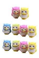 Crackles Cute Colourful Owl Erasers - Pack of 10, Random Colors for Birthday Return Gifts