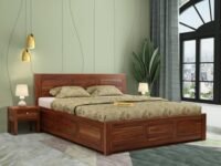 EBANSAL Solid Wood King Size Bed for Bedroom | Wooden Furniture Crafted from Premium Sheesham Wood | Elegant Bedroom Double Bed with Storage | Honey Finish (81X74.5X35 Inches)