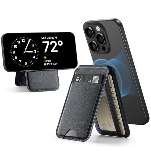 ESR Magnetic Wallet, Compatible with MagSafe Wallet, with Adjustable Stand, for iPhone 16/15/14/13/12 Series, Not for 13/12 Mini, 3 Card Holder, Vegan Leather,Black