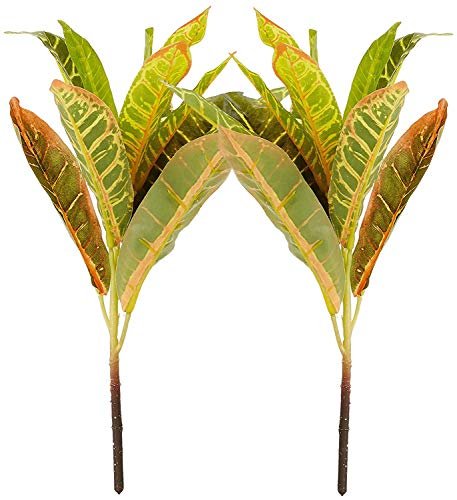 Fourwalls Beautiful Artificial Plastic Croton Plant Mini Bush (15 cm x 15 cm x 35 cm, Set of 2), Red
