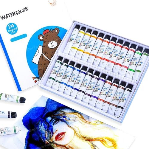 FunBlast Water Color Paint Set Tube, 24 X 12 ML Color Paint Tubes, Watercolor Paint Set for Adults, Kids, Beginner & Professional Artists, Set of 24 Vibrant Colors, Pigment Paints