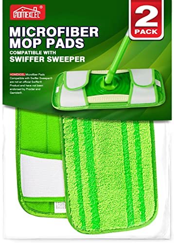 HOMEXCEL Microfiber Mop Pads Compatible with Swiffer Sweeper Mops, Reusable and Machine Washable Floor Mop Pad Refills, Mop Head Replacements for Multi Surface Wet & Dry Cleaning, Pack of 2