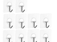 JOEONE Sticky Wall Hooks (Max: 15LB) - Powerful No Scratch Nail Free Transparent Reusable Wall Hooks for Towel Bathrobe Hats Clothes, Kitchen and Bathroom - Waterproof and Oilproof (10 Pack)