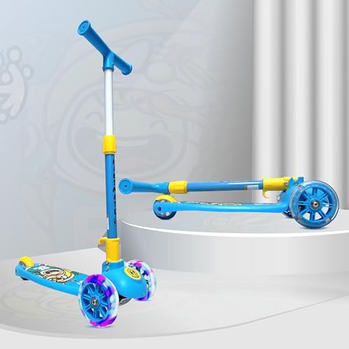 Kidsmate Speedy Kick Scooter for Kids (ISI Certified) with LED Wheel Lights, Height Adjustable Handlebar & Foldable Design & Rear Brakes for Kids of Age 3+ Years (Blue)