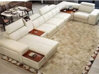 LUKRAIN® Furniture Pure & Genuine U Shape Leather Sofa Set/ 3+2+2 7 Seater/U Shape Sectional Sofa Set/Without Centre Table for Your Living Room/Office/Dining Room/Hall (Color Beige) Pack of 1