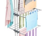 LiMETRO STEEL Stainless Steel Double Pole 3 Layer Stainless Steel Cloth Drying Stand with Hanger