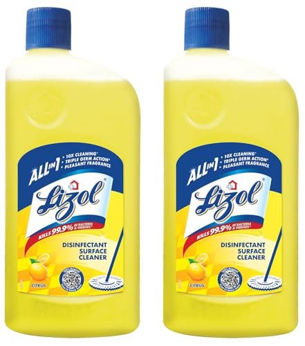 Lizol Disinfectant Surface & Floor Cleaner Liquid, Citrus - 1 Litre | Suitable For All Floor Cleaner Mops | Kills 99.9% Germs| India'S #1 Floor Cleaner (Pack of 2)