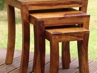 Modway Sheesham Wood Nesting Tables Set of 3 Stools for Living Room (Honey Finish)