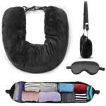 Nenkarn Stuffable Neck Pillow, Travel Neck Pillow Storage Bag for Airplanes, Tube Travel Neck Pillow Stuff with Clothes, No Extra Baggage Fees, Fits 3+ Days of Travel Essentials, No Filler (Black)