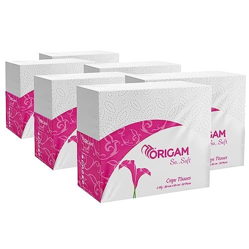 Origami 2 Ply Tissue Paper Napkins for Dining Table - Pack of 6 (50 Pulls Per Pack, 300 Sheets)