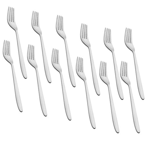 Parage 12 Pieces Stainless Steel Dinner Forks Set for Home and Kitchen, 16 cm Long, Fruit Fork for Dining Table, Shiny and Sturdy Handle Fork, Silver (Sigma Design)