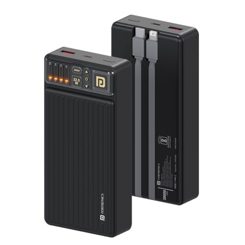Portronics Luxcell Bind 20k 20000mAh Powerbank with 22.5W Fast Charging, in-Built Type C PD(Input & Output) /8 Pin Cable, LED Indicator, USB-A Mach Output, Compatible with Smartphones,Tablets(Black)