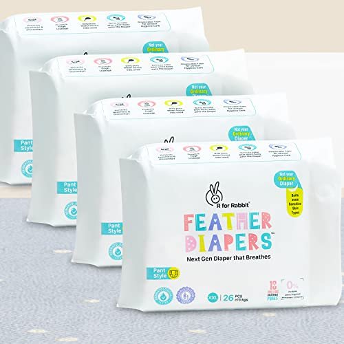 R for Rabbit XXL Size Baby Premium Feather Diaper for Baby 15+ kgs (104 Combo Pack Offer)